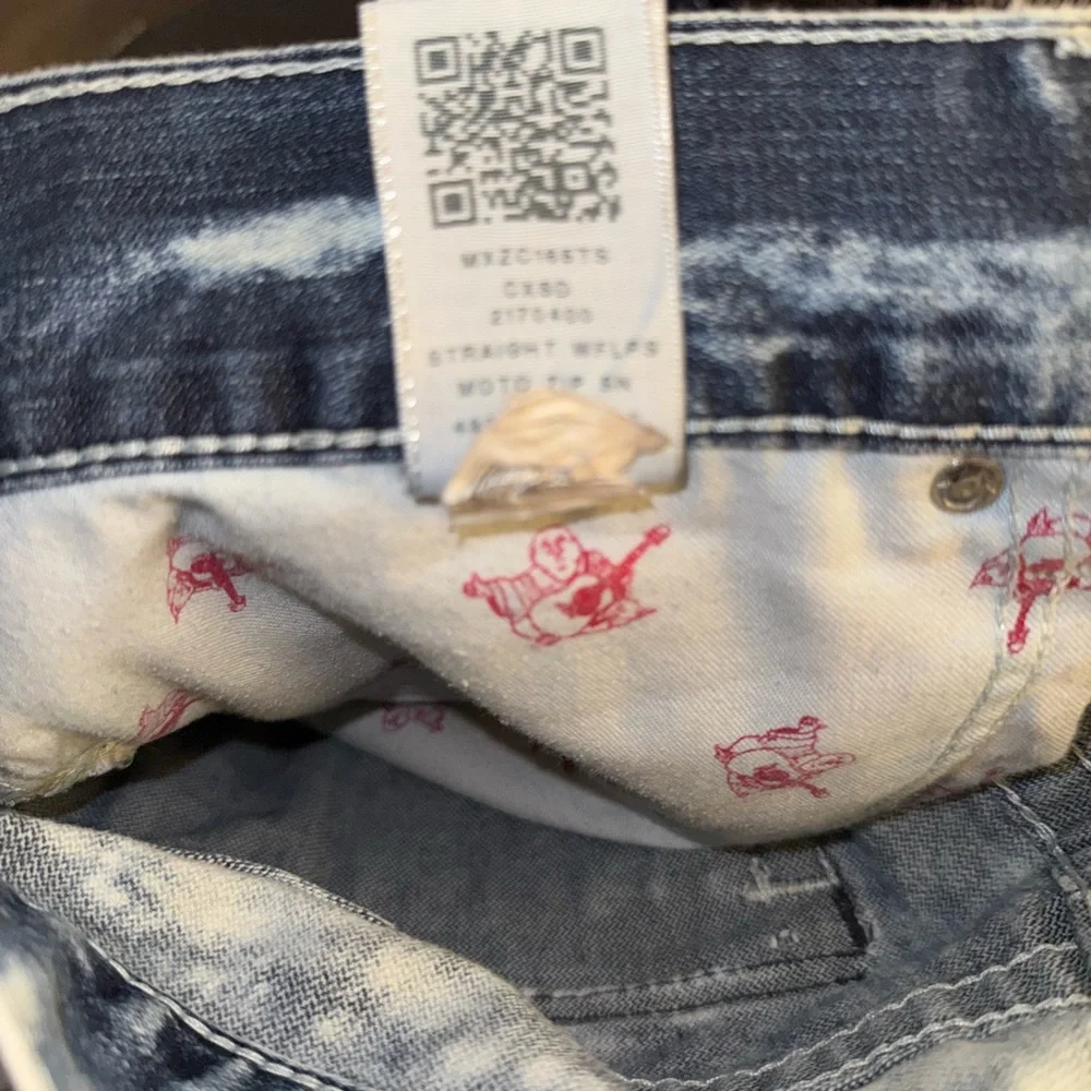 True Religion Straight Acid wash Distressed Blue Jeans Flap Pocket